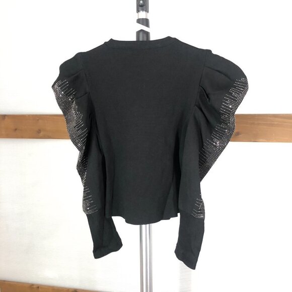 Zara Big Shoulder Sparkle Rhinestone 3/4 Sleeve Knit Top Sz‎ S - Picture 6 of 9